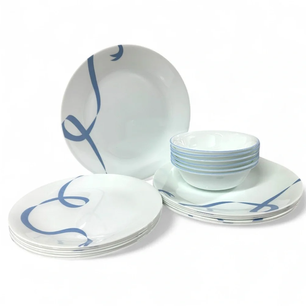 Corelle Blue Ribbon 18pc Set: 6 Plates 10.25